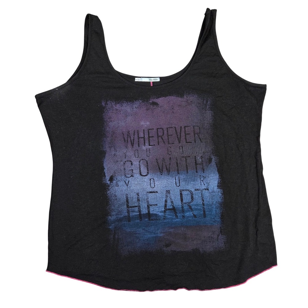 Maurices Black Graphic Tank Top XXL Wherever You Go Pink Contrast Stitch Scoop